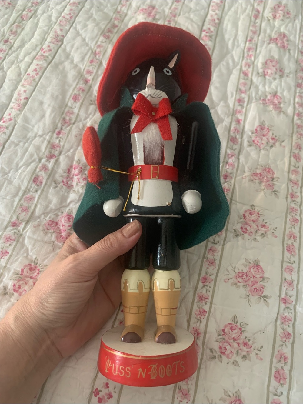 Kurt Adler Puss N Boots Wooden Figurine in Red, Green, Black